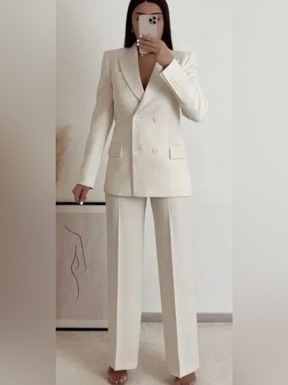 ZARA Ivory Double-Breasted Blazer & Pants Set – XS/S